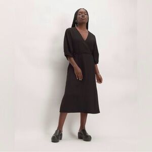 Everlane Black City Stripe Wrap Midi Dress Ribbed 4